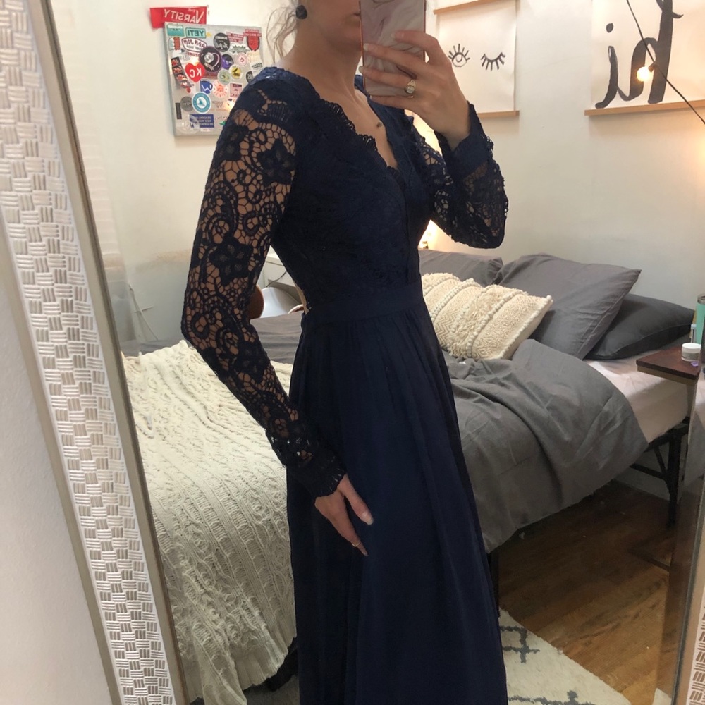 Lulu's Navy Long Sleeve Lace Dress